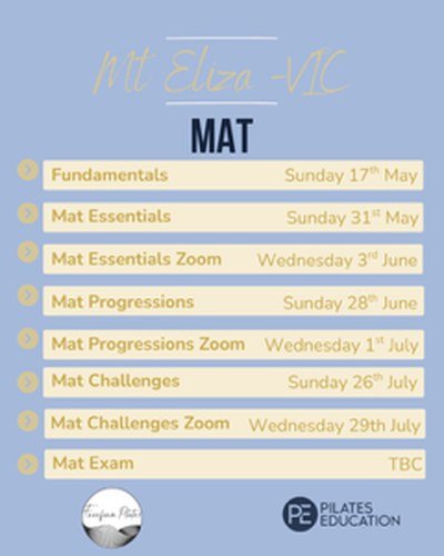 Mt Eliza VIC Mat Pilates 2026 schedule